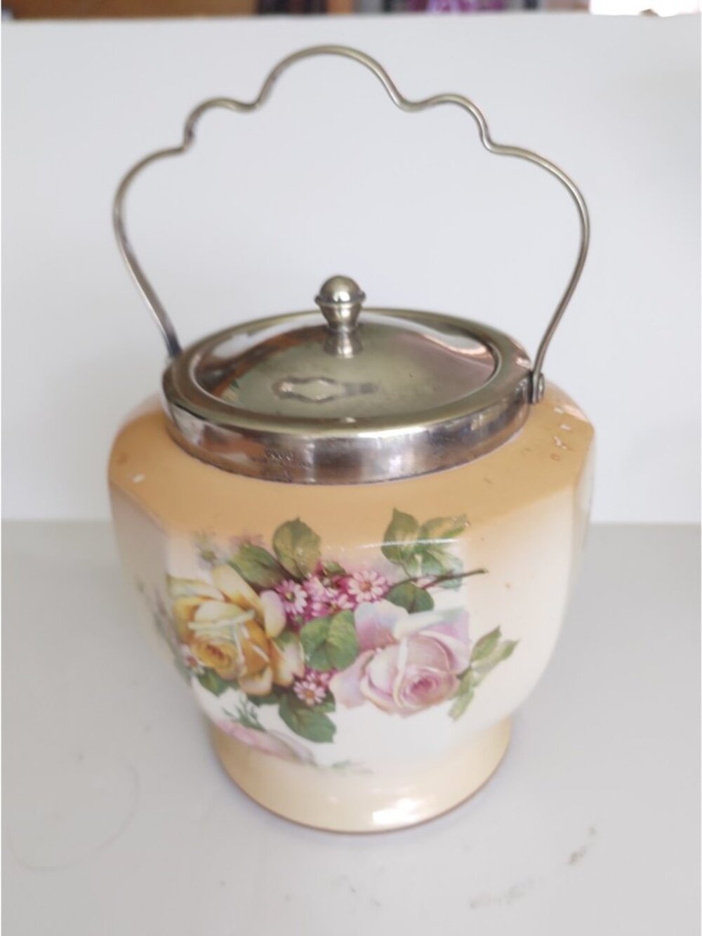 Vintage Floral Biscuit Barrel, English Cookie Jar with Lid,